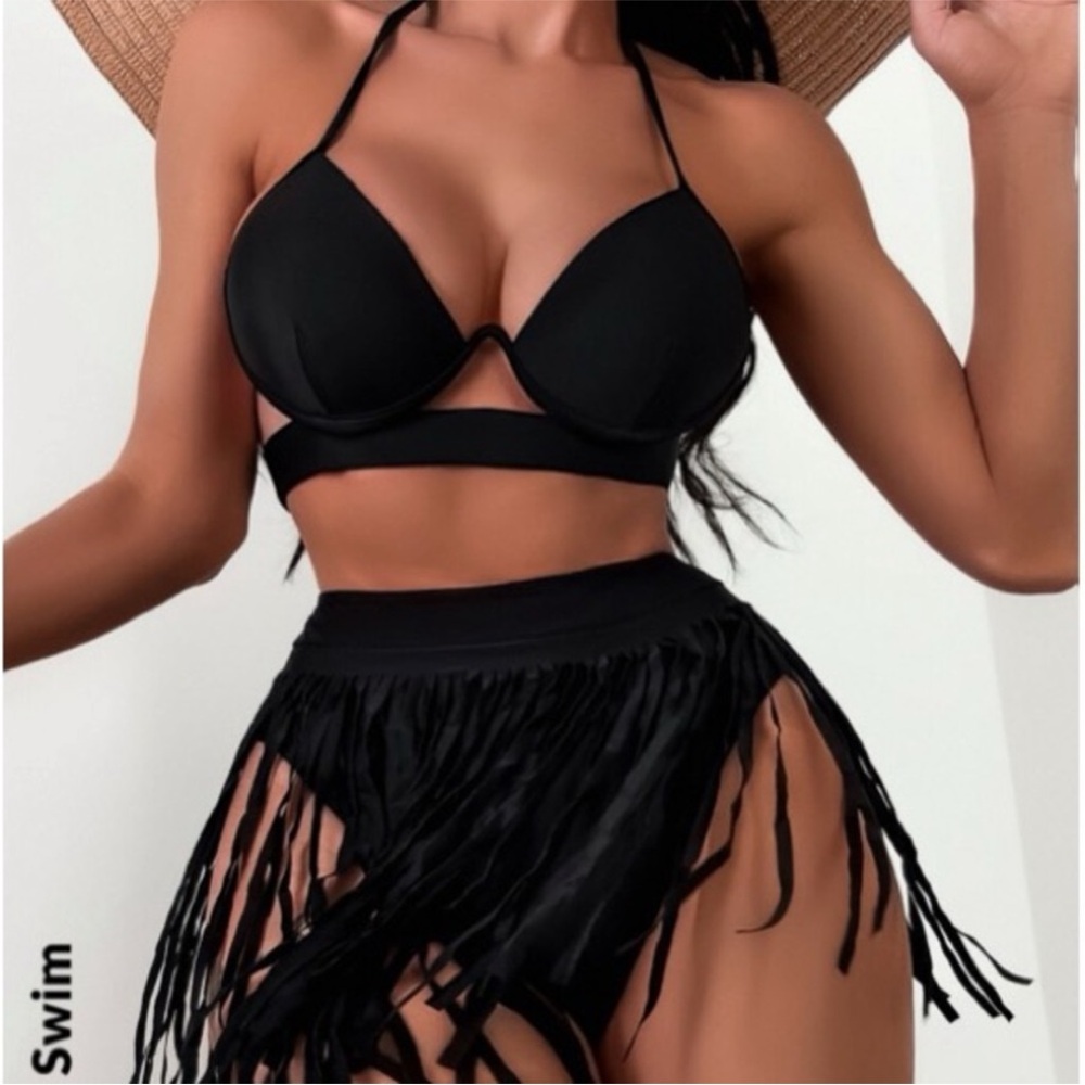SHEIN Black Fringe Bikini Set